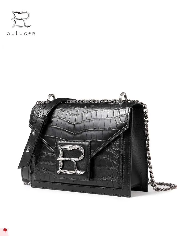 

ouluoer new crocodile leather Female bag crocodile leather fashion Single shoulder bag female chain bag women crocodile flap