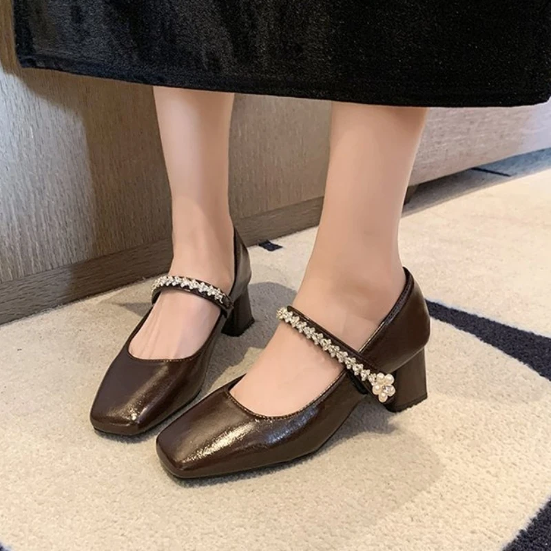 

Retro Square Head Women's 2026 New shoes Slip-On Spring Autumn Small Leather