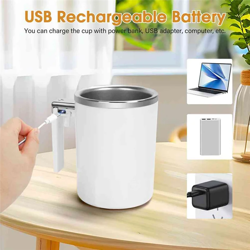 BAAO-Self Stirring Coffee Mug With LED Display Temperature, 13.5 Oz Rechargeable Milk Coffee Mixing Cup, For Home Office