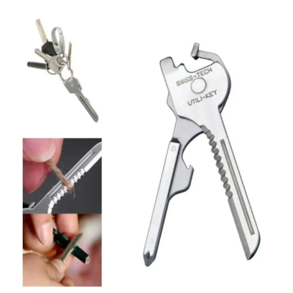 6 in 1 Multi-function Stainless Steel Keychain Screwdriver Ring Pocket Opener Kit Tool Multipurpose Foldable Hand Tool