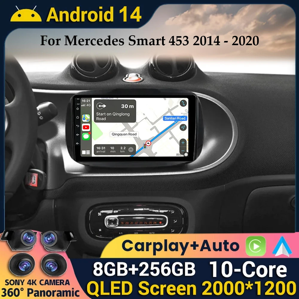 

Android 14 беспроводной Carplay Auto для Mercedes Smart 453 Fortwo 2014 2015 2016 2017 2018 2019 2020 автомобильный радиоприемник мультимедийный плеер 4G