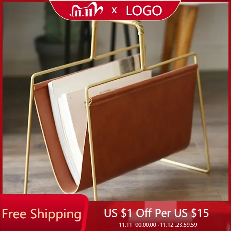 

Nordic PU Leather Metal Gold Bookshelf Iron File Book Organizer Shelves Magazine Holder Book Rack etagere rangement Furniture