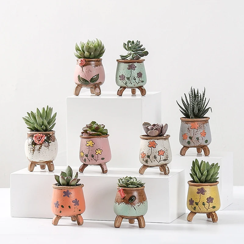 Mini Flower Ceramic Flowerpot Korean Ins Color Hand-painted Desktop Thumb Flowerpot Balcony Meat Flowerpot Family Garden