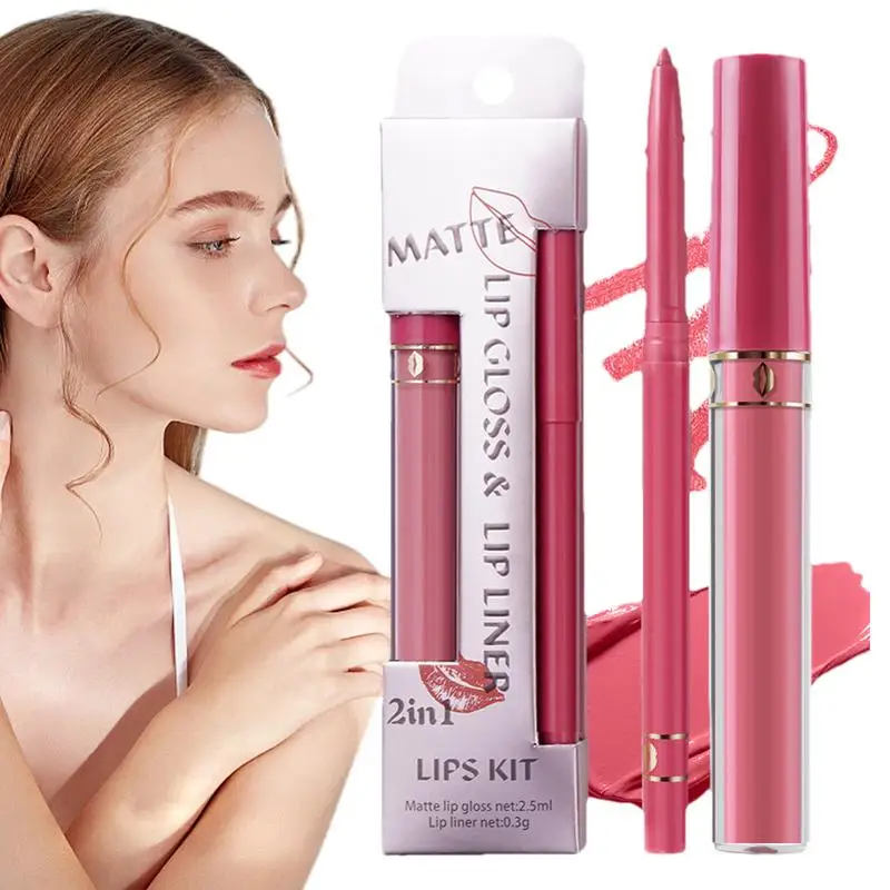 Delineador de labios 2 en 1 de larga duración, 6 colores, brillo de labios mate, lápiz de labios portátil, resistente al agua, hidratante, maquillaje de labios, Cosméticos de contorno