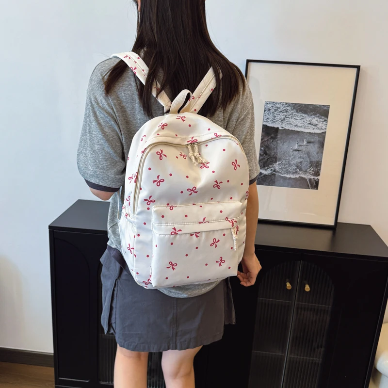 3Pcs Simple Backpack Set with Handbag & Pencil Case Kawaii Nylon Backpack Cute Bowknot Backpack School Outdoor Backpack