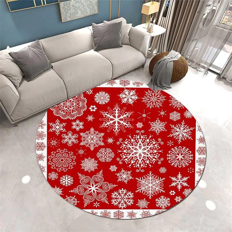 Christmas red carpet 60X60cm snowflake logo circular foot pad suitable for family gatherings and restaurant decoration