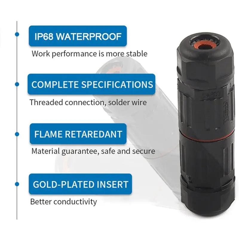 T21C 50PCS IP68 Electrical Waterproof Connector Wire Cable 3 Pin Outdoor Hard Wire Quick Push-In Conductor Terminal Connector