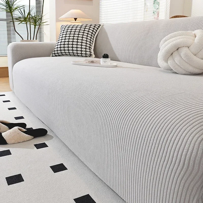 High Elasticity Polar Fleece Sofa Cover Four Season Slipcover Stripe All Inclusive Armchair Protector Living Room Couch Covers