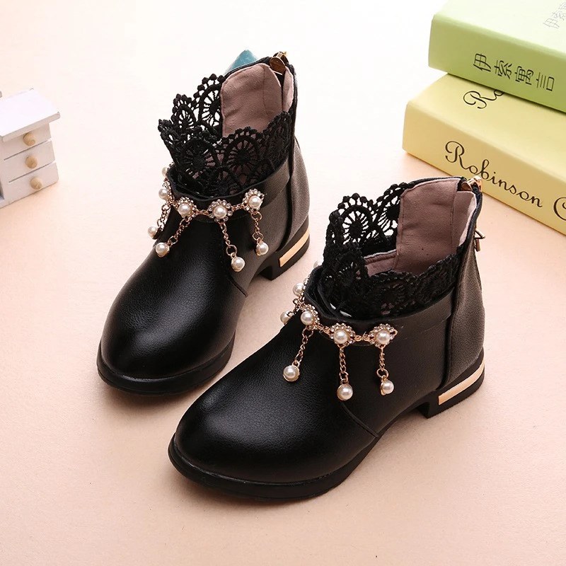 Mumoresip Autumn Winter Girls Boots Kids Ankle Boots With/Without Cotton 2 Designs Children\'s Princess Boots For Big Girl Beaded