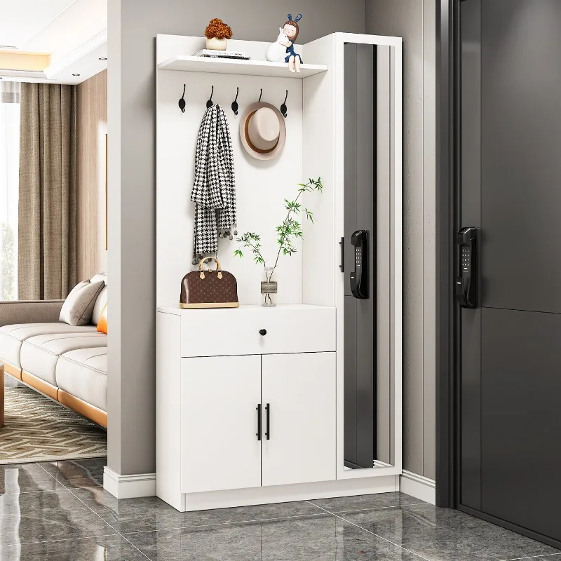 Solid wood entryway shoe cabinet, wardrobe cabinet, shoe cabinet, coat rack, lobby partition  balcony