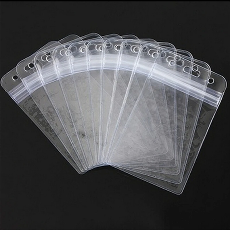 10ชิ้นซิปล็อคกระเป๋าเก็บบัตรกันน้ำแนวตั้งโปร่งใส PVC ที่ใส่บัตรประชาชนกระเป๋าเก็บบัตรพลาสติกกระเป๋าใส่บัตรเครดิตหนังสือเดินทาง