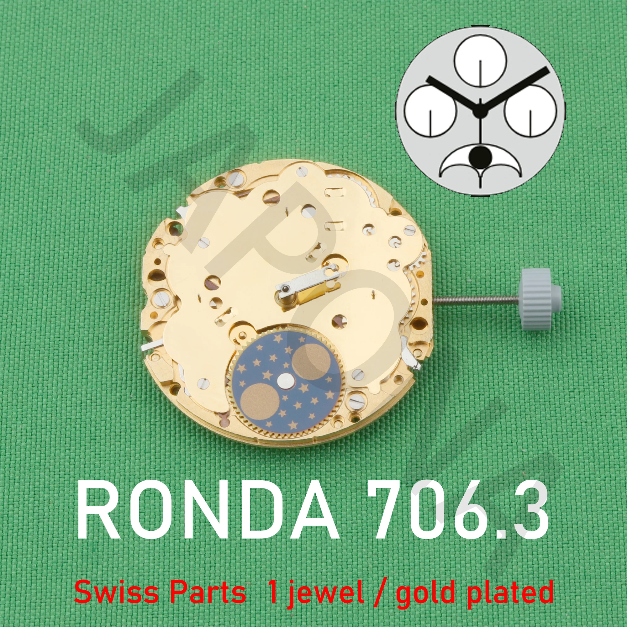 ronda 706 movement Swiss 706.3 movement 6 hands quartz movement with xtratech movement n Swiss Parts	1 jewel / gold plated