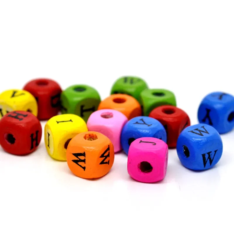 4500Pcs Mixed Colorful Cube Alphabet Letters Wood Spacer Beads Wooden DIY Jewelry Making Component 10x9mm