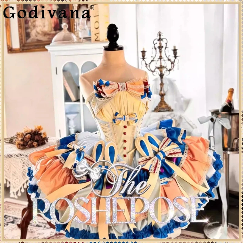 

Birthday Party Sweet Girls Lolita Dress Spring Summer New Women's High Waist Slim Elegant Tube Top Fluffy Dress Lady Ball Gown