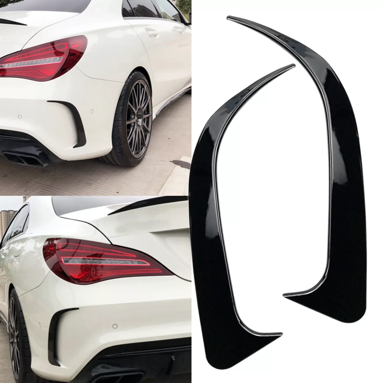 2 قطعة لمرسيدس بنز CLA 45 AMG W117 250 200 لمعان أسود ABS شفة ممتصة للصدمات الخلفية سبويلر Canards فتحات اكسسوارات السيارات