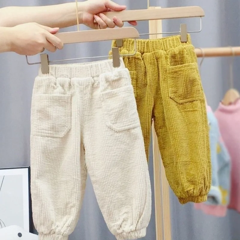 Winter New Baby Trousers Boy Girls Corduroy Warm Pants Adding Velvet ThickeningIn Vintage Casual Children Clothes Lantern Pants