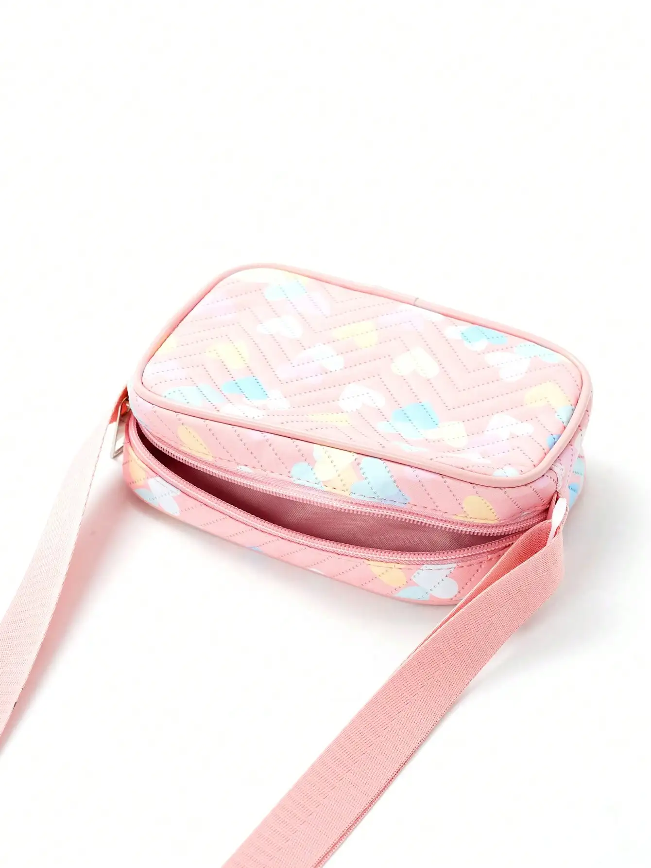 Mini Heart Pattern Square Bag Stitch Detail Zipper Fashion