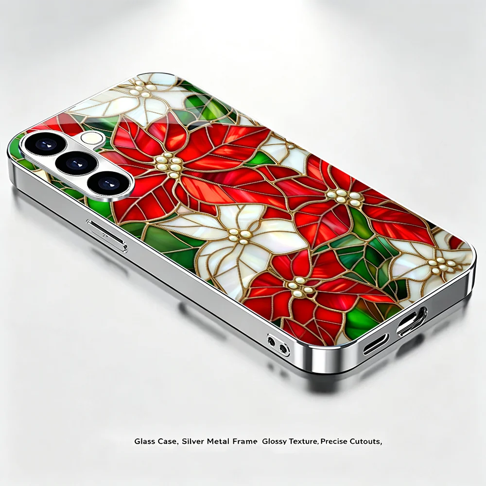 Red Leaf Plum Blossom Tempered Glass Fashion phone case for Samsung Galaxy S26/S25/S24/S23/S22/S21 FE Ultra Plus Shockproof