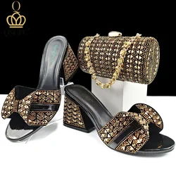 QSGFC Italian Style Women Banquet Shoes And Bag With Rhinestone Decoration Three-Dimensional Small Bag Match Women High Heel