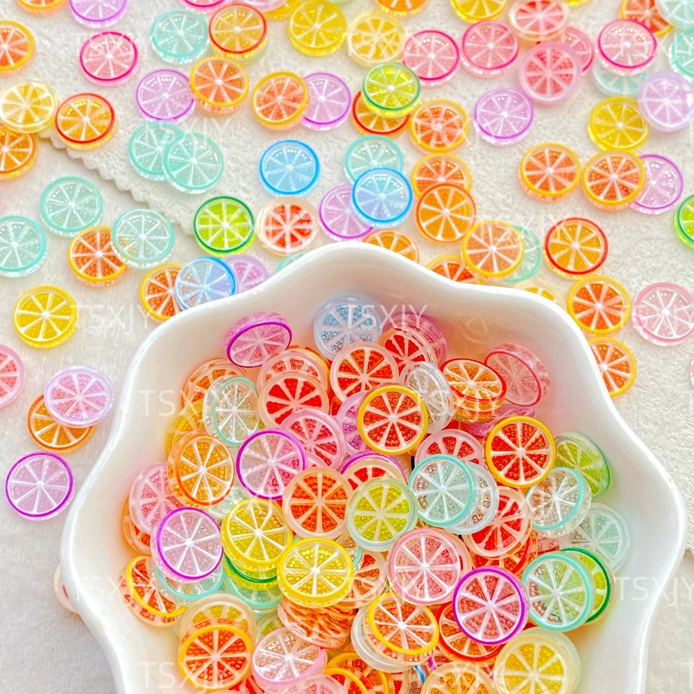 50 pçs resina mini brilhante colorido fatias de limão arte do prego parte traseira plana pedra apliques diy encantos de natal scrapbook decoração artesanato