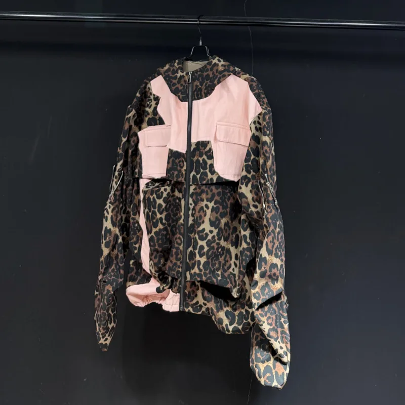 HKSH Spring New Men Tide Dark Punk Leopard Print Patchwork Jacket Women Oversized Biker Style Coat Trendy Brand Chic Ins HK21121