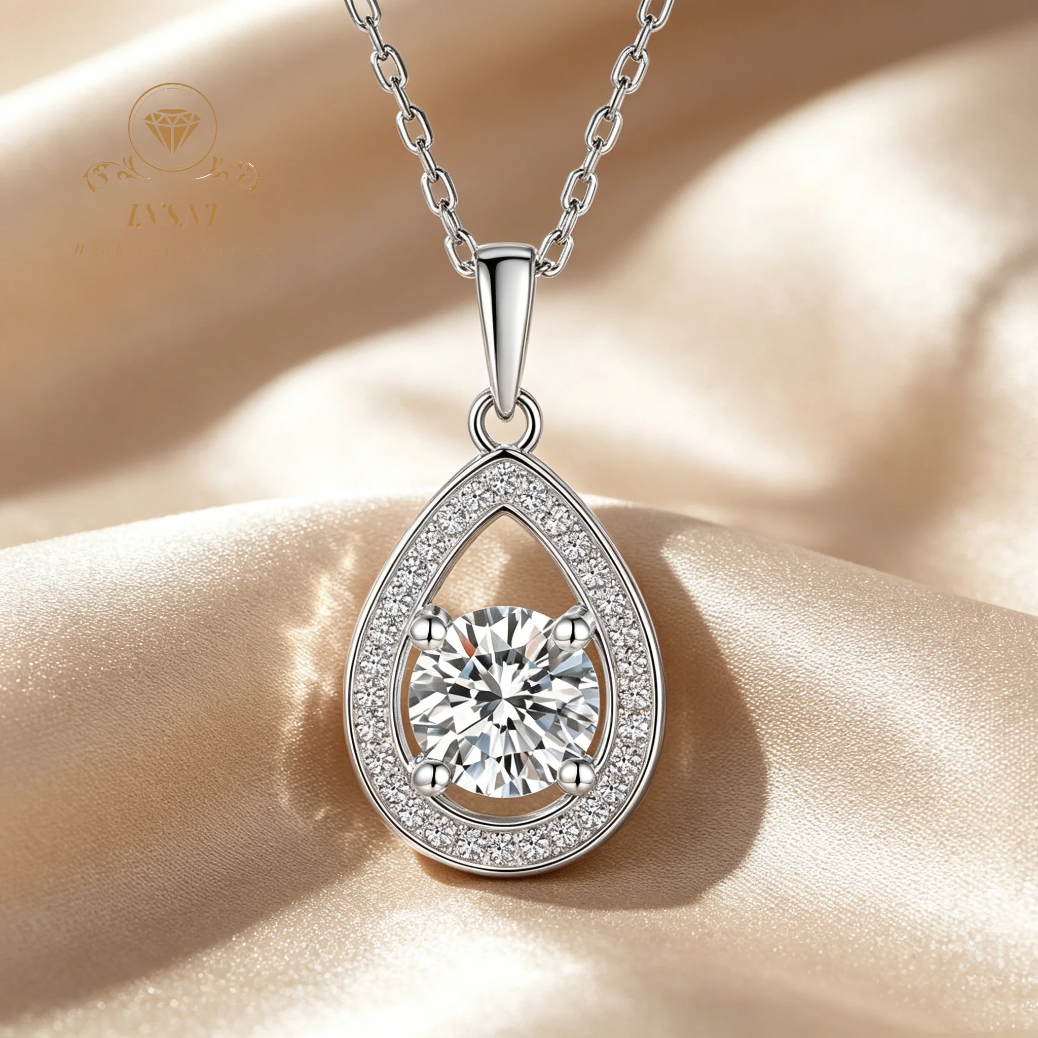 

Bridal Water Drop Pendant S925 Silver Jewelry 1 Carat Moissanite Necklace Women Affordable Light Luxury Jewelry Gift Commuter