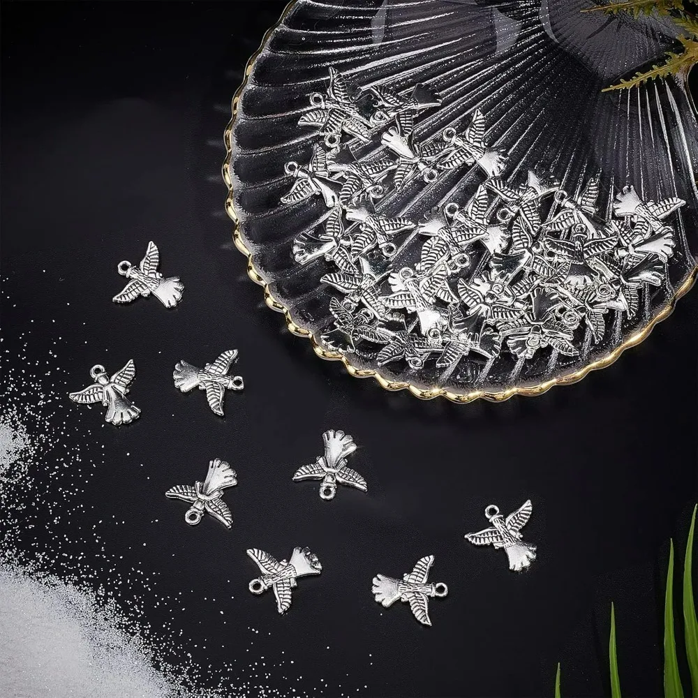 40Pcs Angel Charms Guardian Angel Charm Bulk Tibetan do tworzenia biżuterii Charms Christmas Earrings Necklace Craft Antique Silver — zdjęcie 4