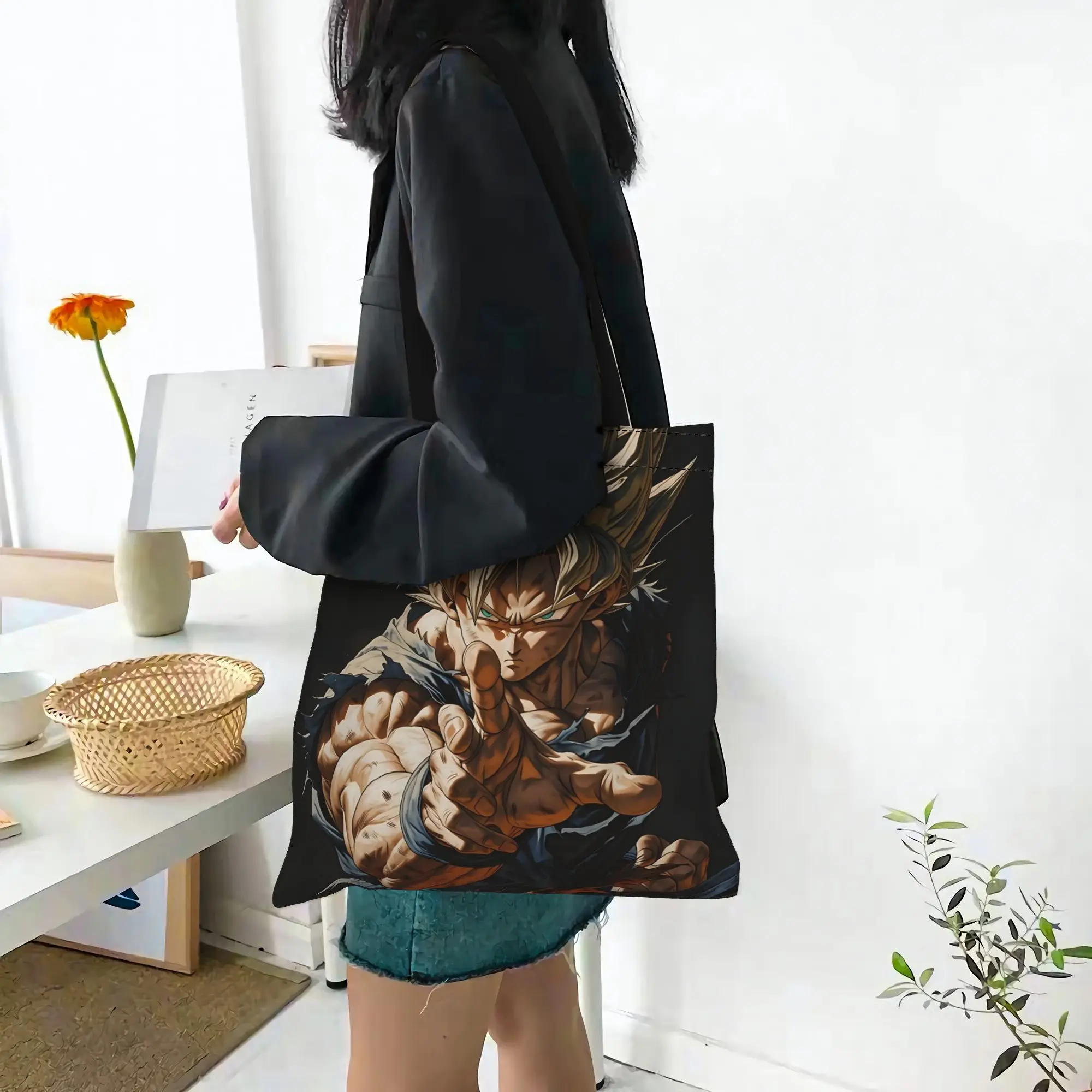 Customized Dragon Ball theme Goku Women's Bag Shopping Bag Reusable Double Sided Canvas Tote Bag Shoulder  Handbag