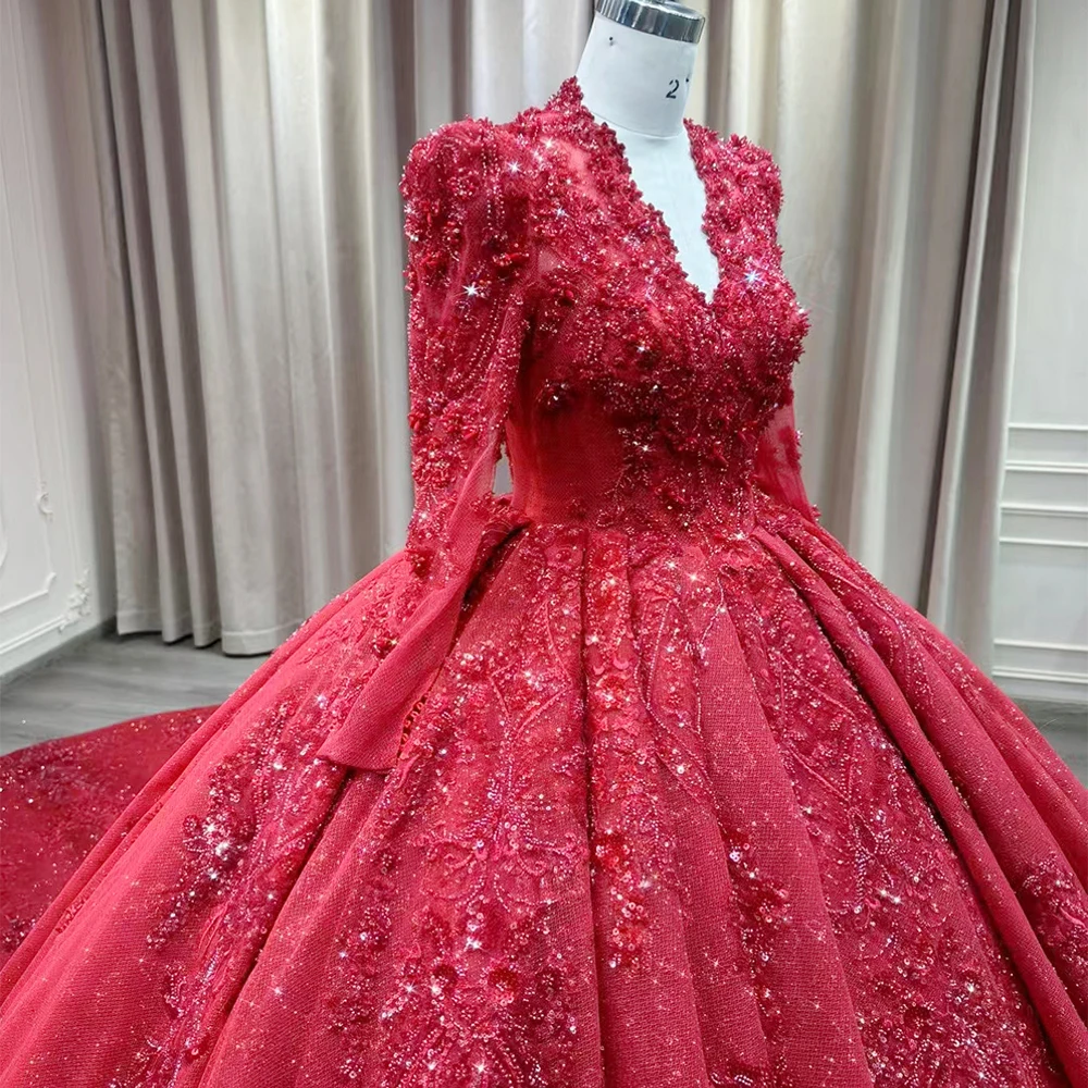 2024 neue rote Quince anera Kleider süße lange Ärmel Ballkleid echte Foto Party Kleid formelle Kleid für Mädchen vestido de 15 años