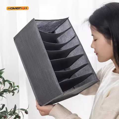 Grey 9 Grid Storage Box Non Woven Durable Washable Space Saving Layered Arrangement Pants Clothes Underwear Wardrobe Storage