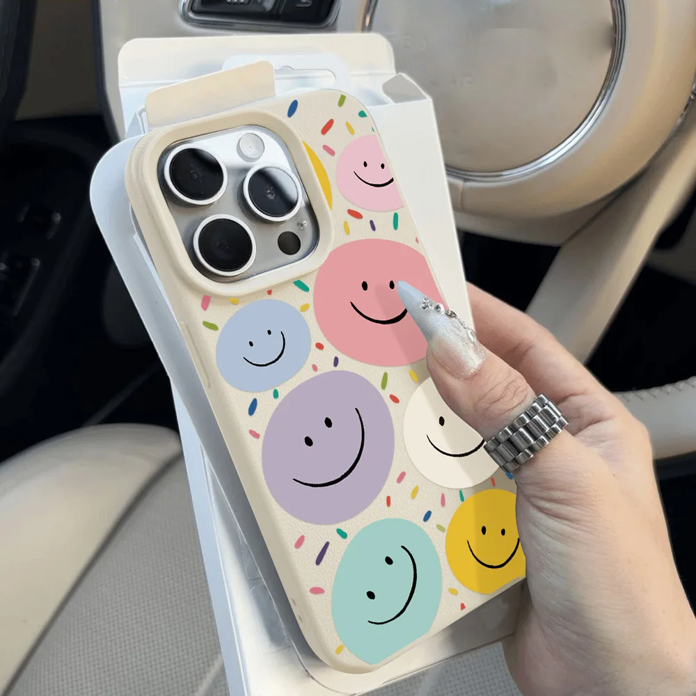 

Милый чехол для телефона Smile для iPhone 15 Pro Max, чехол для iPhone 13 16 11 12 14 Pro Max 16 Plus, кожаный мягкий чехол с узором личи
