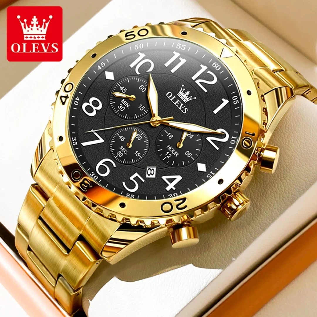 

OLEVS 9969 Quartz Fashion Watch Round-dial Stainless Steel Watchband Chronograph Calendar