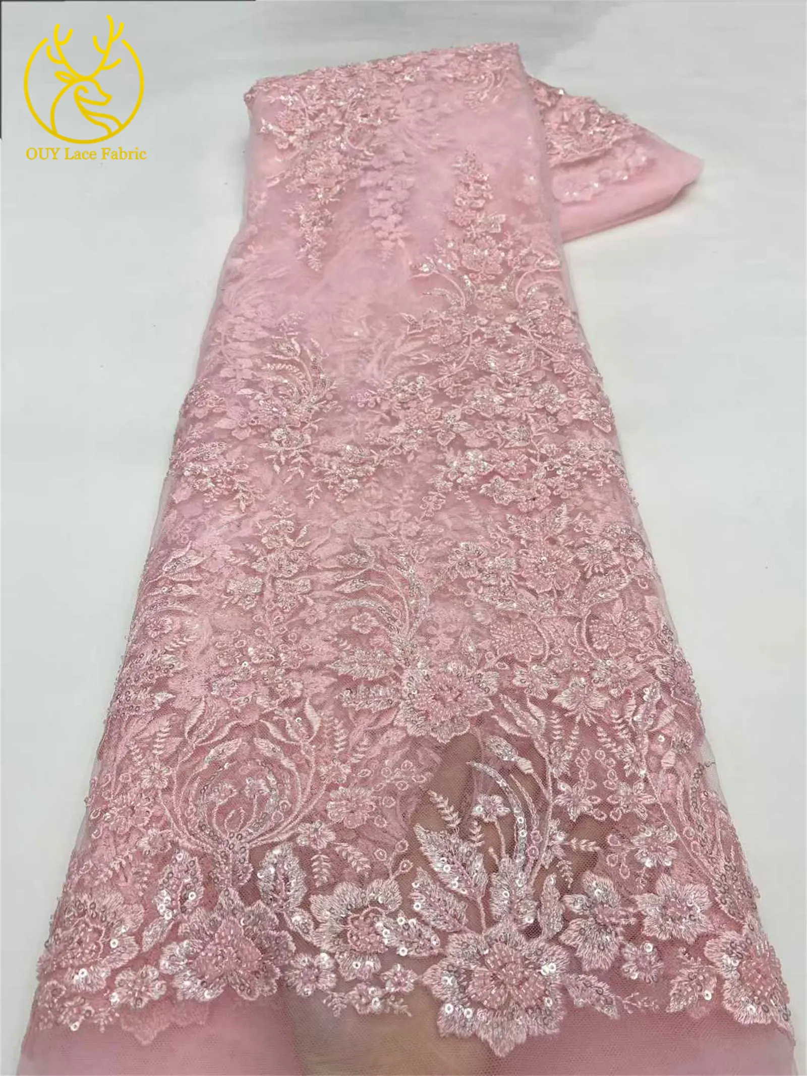 Tela de Encaje con Lentejuelas Bordadas Rojas Africanas para Novio, 5 Yardas, Tela de Encaje con Cuentas Francesas Nigerianas para Coser Vestidos de Novia
