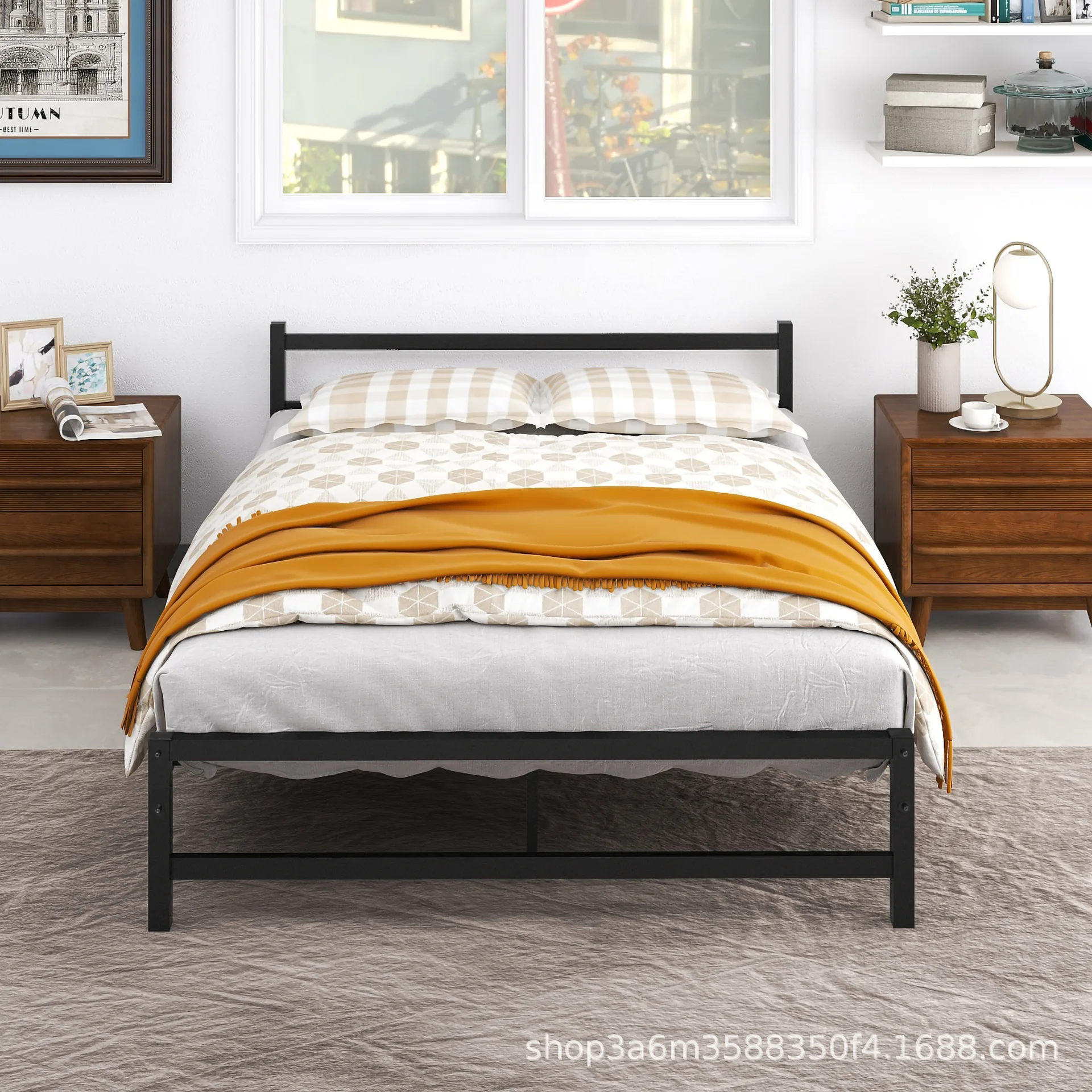 Modern Simple 1.5 m Double Iron Bed Single Layer Metal Frame for Home Dormitory or Children's Bedroom