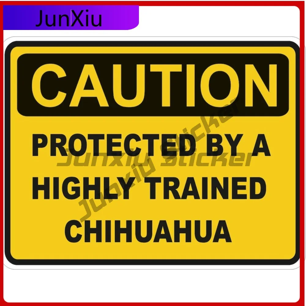 

Caution Protected By A Chihuahua Yellow Square Warning Sticker Graphic Bumper Suv Glue Stickers For Rv Car Decoration Guitar Acc