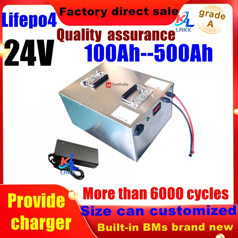 LRKK 24V 200ah Lifepo4 Battery 100Ah 150Ah 250Ah 300Ah 350Ah 400Ah 500Ah Rechargeable for 2000W Solar System UPS Trolling Motor