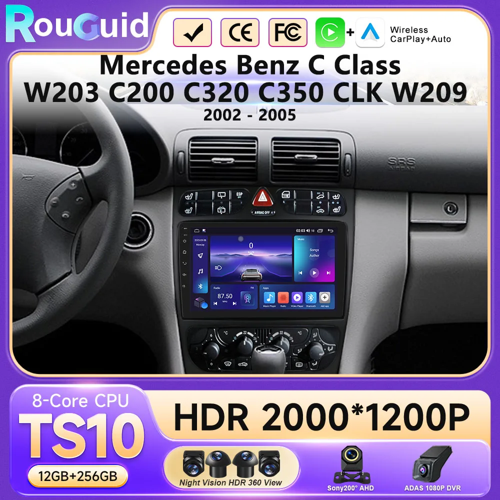 

Автомагнитола Android 16 для Mercedes Benz C-класса W203 C200 C320 C350 CLK W209 2002-2005, мультимедийный видеоплеер, автомобильное радио, без DVD