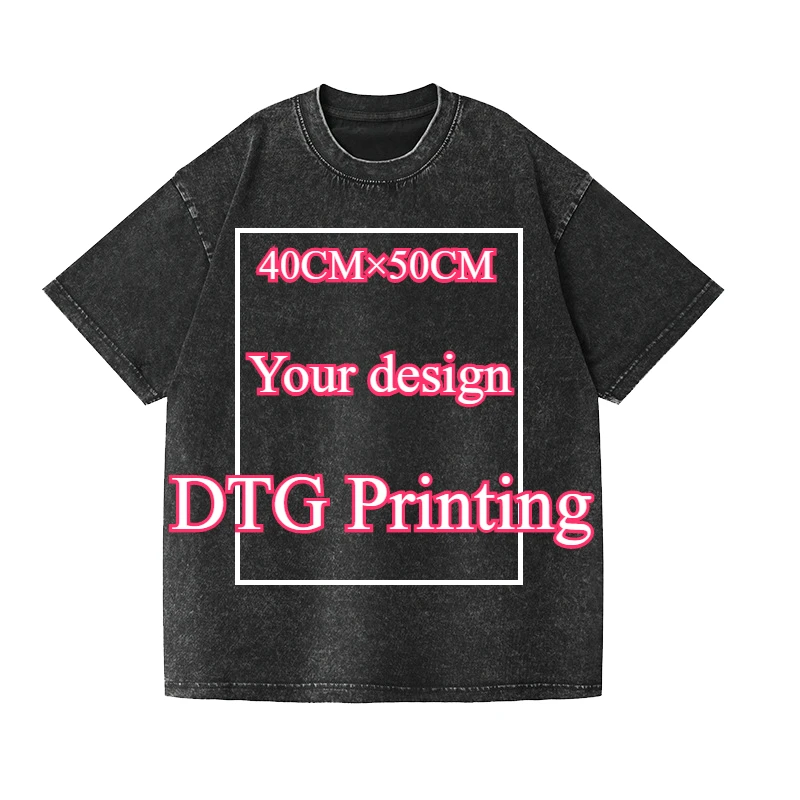 

DTG Printing Customize Your Design or Like Photos Summer Mens T-Shirt Vintage Washed Hip Hop Style 100% Cotton Oversized Tees