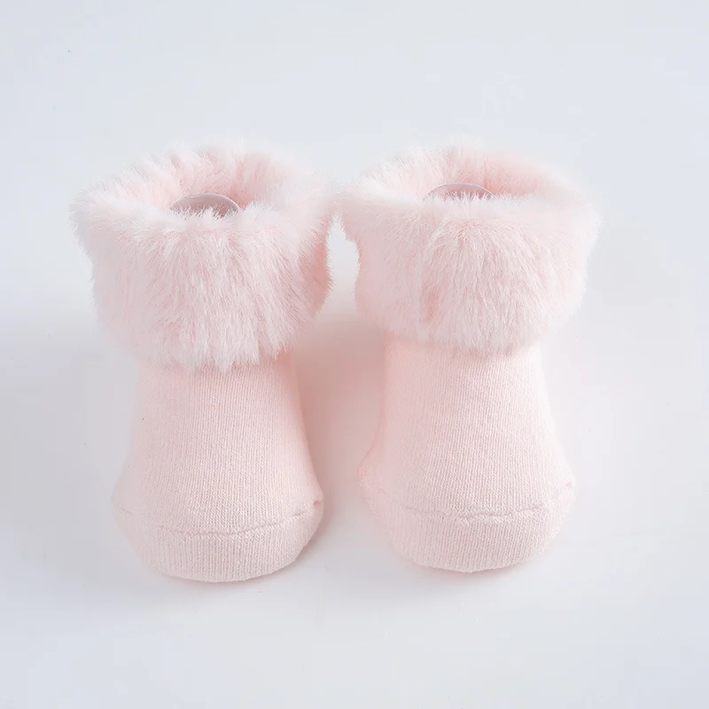 0-1T Babies\' Cozy Faux Mink Socks Toddler Cotton Socks Infant Kids Breathable Anti-slip Soft Warm Socks