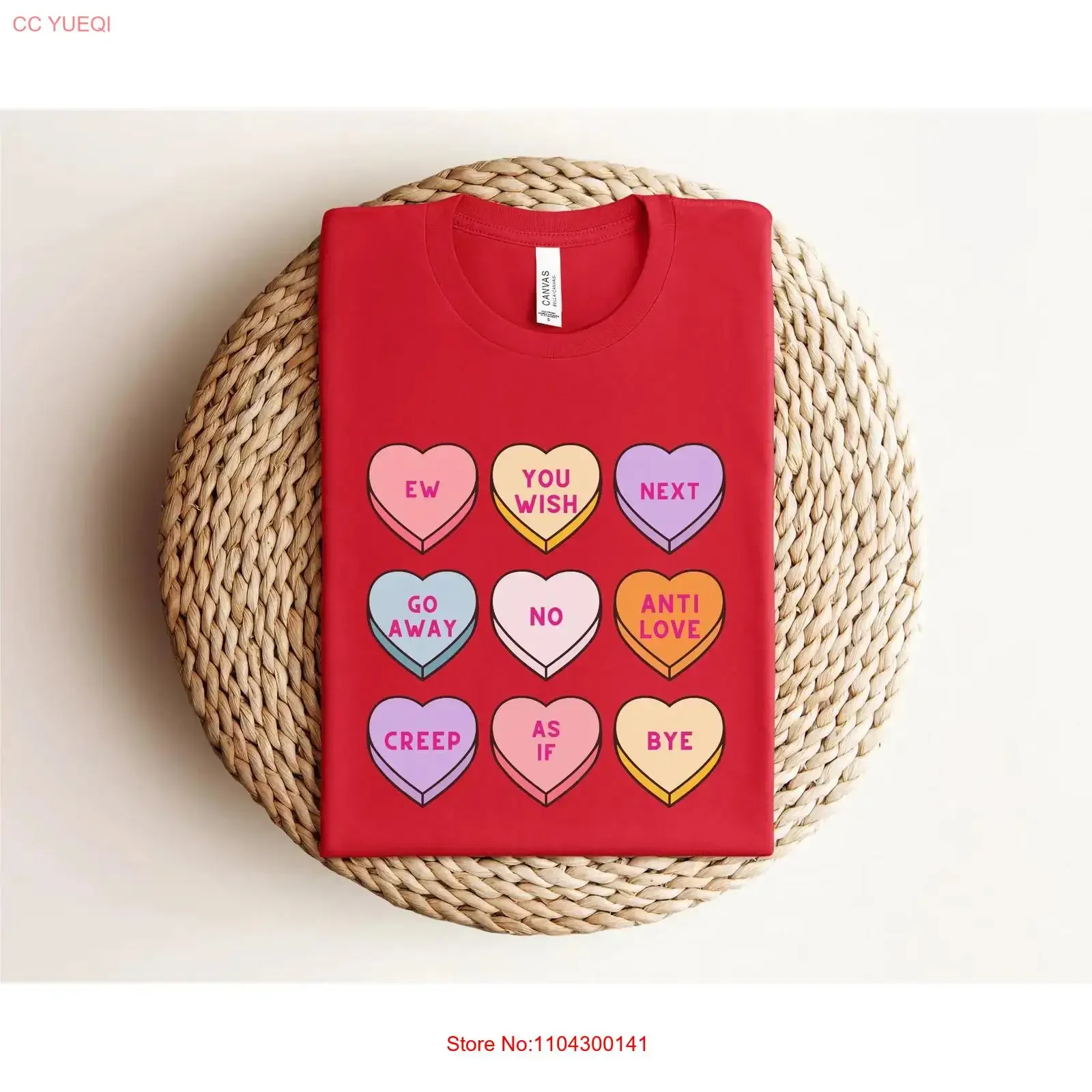 Camiseta Sarcastic Candy Hearts, divertida, anti San Valentín, estilo vintage, ropa de diseñador, moda casual, versátil, ligeramente desgastada