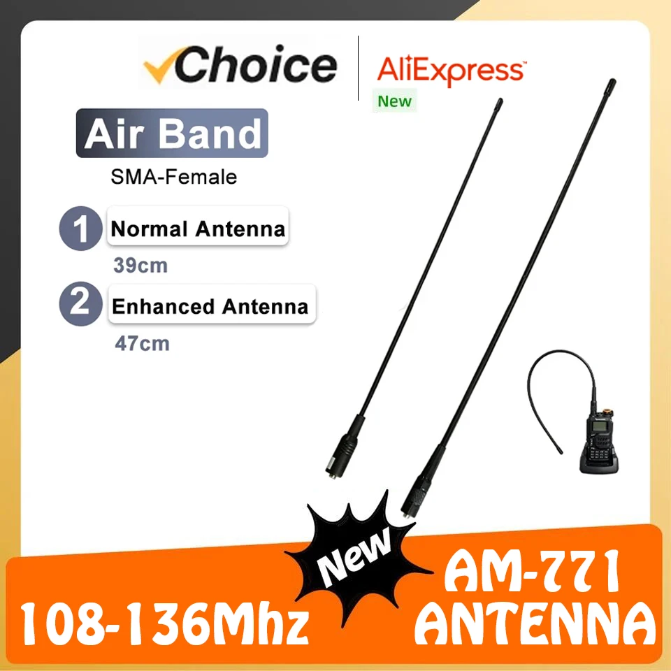 AM-771 Walkie Talkie SMA-Female Antenna 108-136Mhz Air Band Soft Whip Antenna For Quansheng UV-K5 UVK-6 AR-830 Radio Accessories