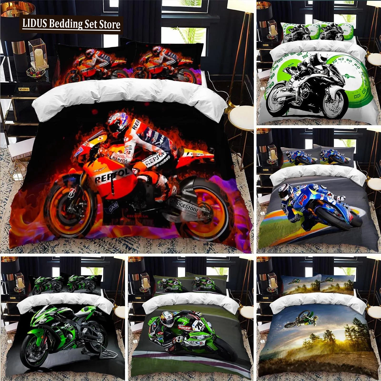 

Motorcycle Rider Bed Duvet Cover Set Queen Calico Twin Size Comforter Cover Bedding Set Single King Soft Polyester Quilt Cover