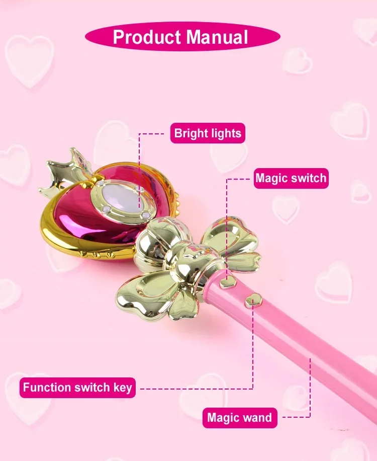 

[Funny] Light Sailor girl Wand Magic Henshin Rod Musical Glow Heart Stick Sailor Moon Crystal Anime Figure Cosplay Toy Girl Gift