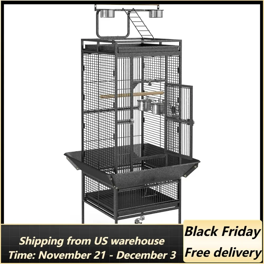 PRO 61-inch 2in1 Large Bird Cage with Rolling Stand Playtop Parrot Chinchilla Finch Cage Macaw Conure Cockatiel Cockatoo