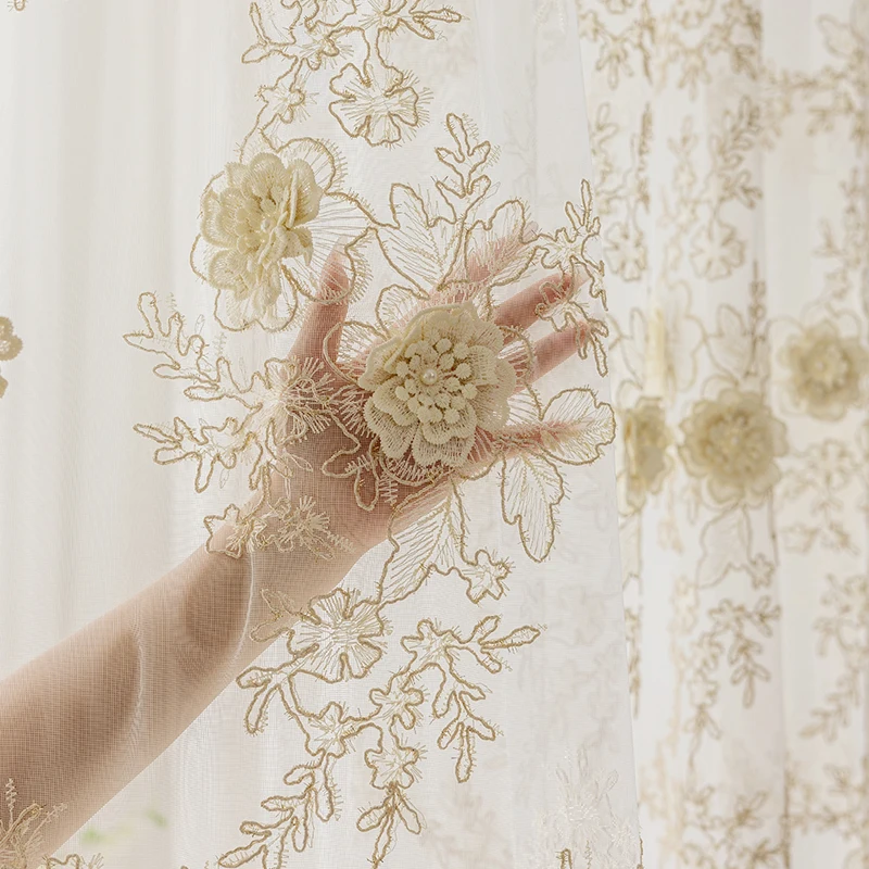 Lace embroidered curtains semi-blackout balcony living room bedroom Blackout luxury Jacquard  White Tulle sheer Rideaux Voilage