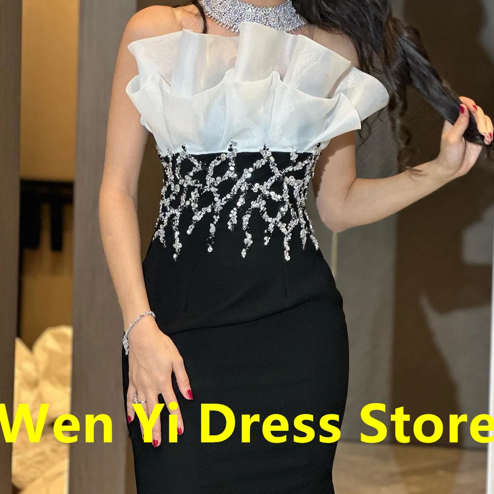 CustomizedSleeveless Scalloped Mermaid Jersey Floor Length Pleats Saudi Arabia Evening Gowns Fashion Crystal Bespoke Occasion Go image 3