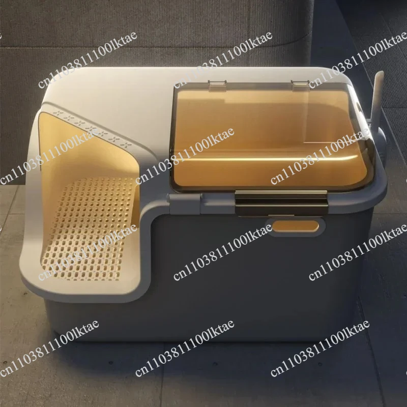 Large Corridor Style Sandbox Cat External Splash Proof Cat Litter Box Convenient Flip Cover Pet Bedpans Versatile Kitten Toilet