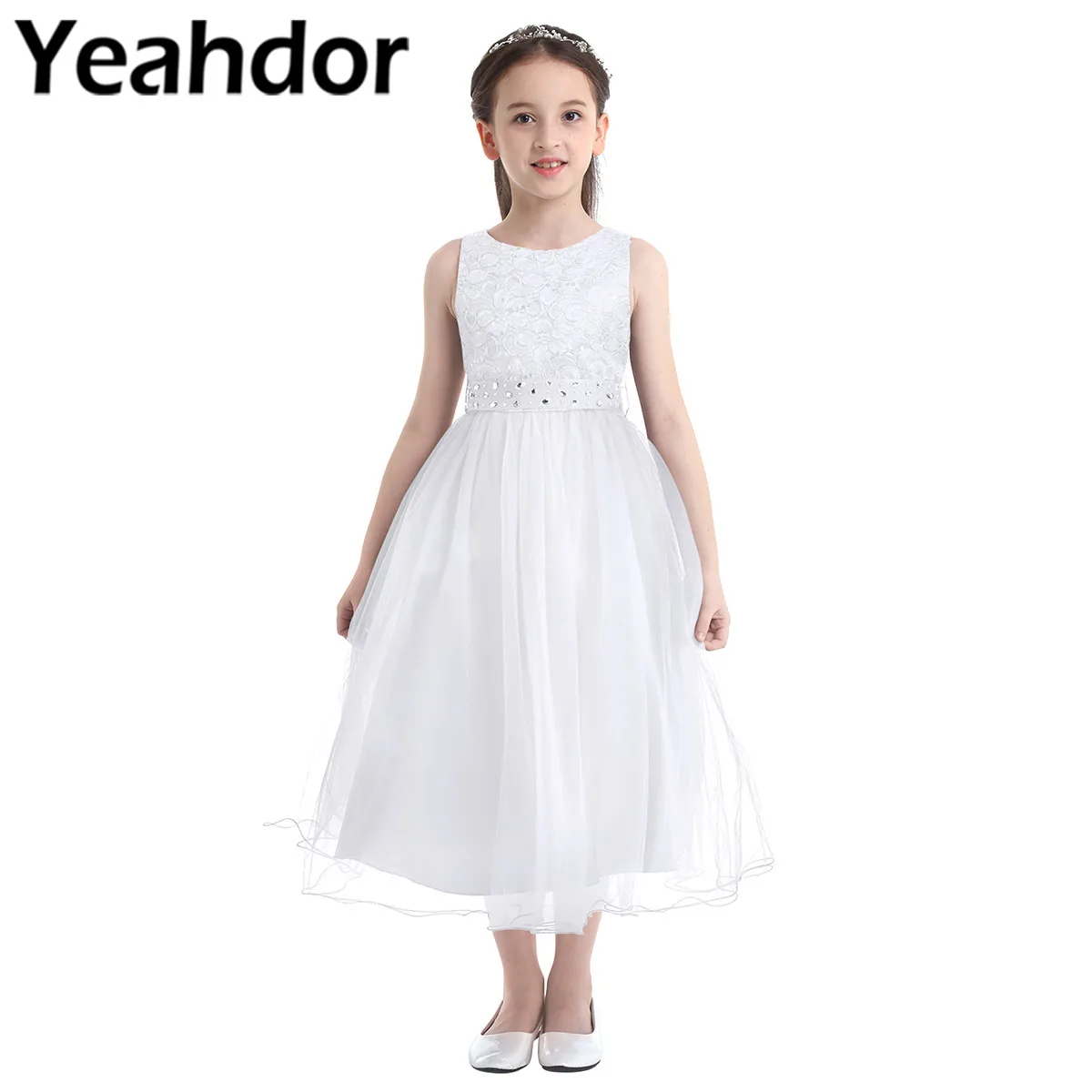 White Flower Girl Dresses Children Sequined Lace Evening Pageant Wedding Party Kids Dresses for Girls First Communion Dress