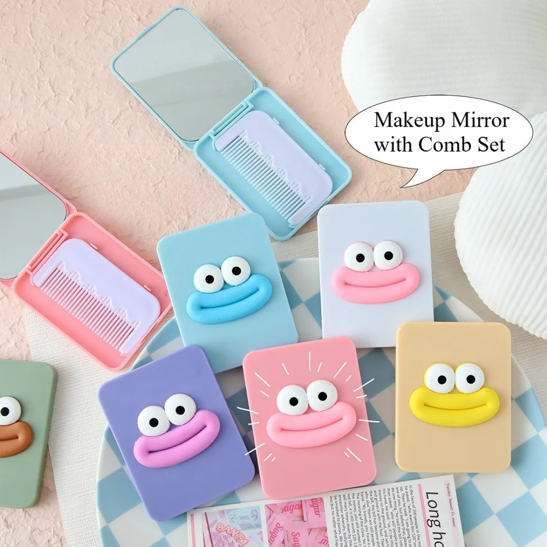 1pc draagbare opvouwbare worstmond make-upspiegel met kamset meisjes cosmetische make-up ijdelheid dressing spiegel kleine make-up tools