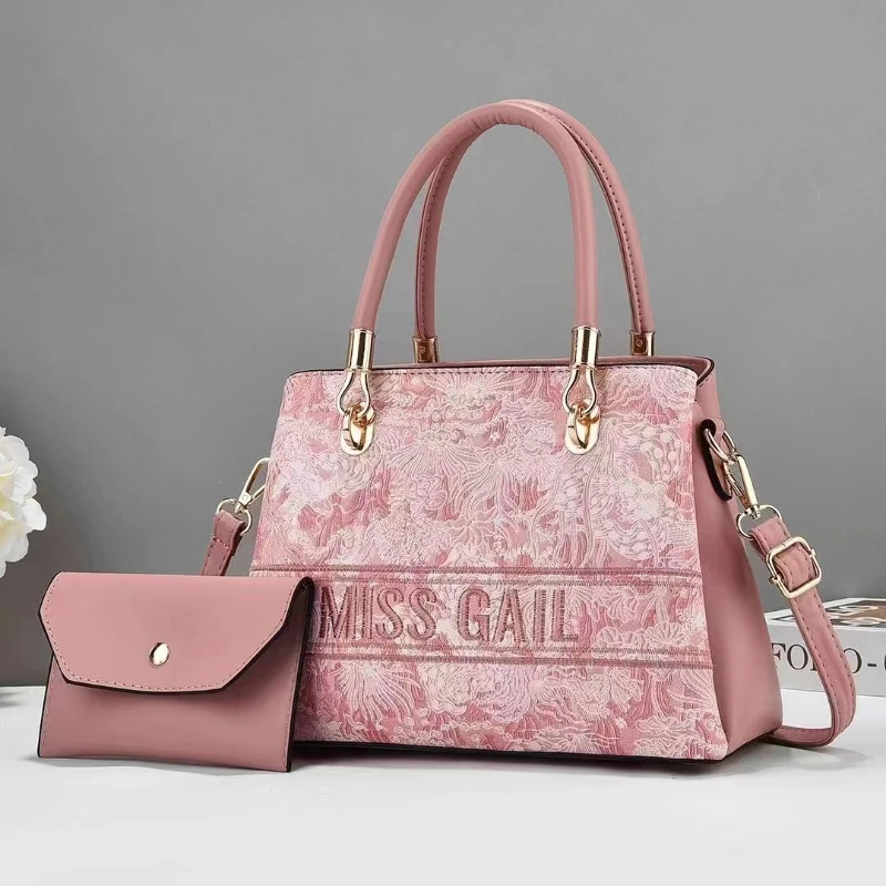

Large Capacity Embroidery Printing Bucket Bag Two Pieces Ladies Fashion Casual Mom Bag Shoulder Handheld Crossbody PU Material